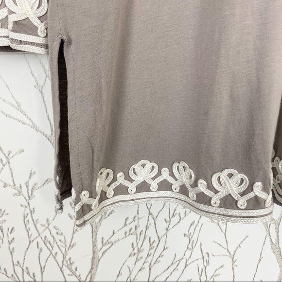 INC International Concepts Taupe Embellished Pima Cotton V-Neck Top Large - Picture 8 of 12